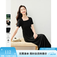 梵希蔓（vimly）高級(jí)感莫代爾連衣裙女2025年夏季新款氣質(zhì)方領(lǐng)收腰小黑裙子 M6752 黑色 S