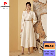 皮爾卡丹（pierre cardin）｜鎏光絲織錦緞｜立裁耗料大裙擺｜長(cháng)＆短款腰帶襯衫連衣裙 白色長(cháng)款 含腰帶 S