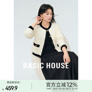 Basic House/百家好秋季撞色小香風(fēng)優(yōu)雅氣質(zhì)感上衣連衣裙兩件套 米白 S