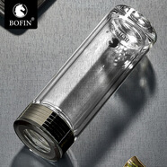寶菲尼（BOFIN）墨晶雙層玻璃杯便攜泡茶杯刻字新款 黑色 380ML