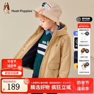 暇步士（Hush Puppies）童裝兒童厚風(fēng)衣冬季新款男女大童純色搖粒絨外套時(shí)尚厚風(fēng)衣 暖卡其 150 cm