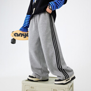 寶貝亨亨;BABY HH男童春秋撞色直筒寬松運動(dòng)衛褲2025新款青少年兒童秋季闊腿褲子潮 深花灰色 150