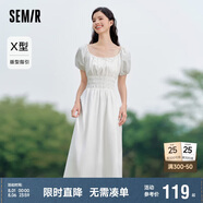 森馬連衣裙女溫柔氣質(zhì)白月光夏季法式方領(lǐng)收腰中長(zhǎng)裙107424114036