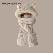 依蔻蘭蒂（yiKOULANDi）URCDN RDALVO鹿角帽子圍巾手套一體女2024冬季新款可愛(ài)毛絨圍脖 米色收藏送商場(chǎng)同款禮袋