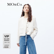MO&Co.小香風重工編織肌理手工流蘇閃蔥短款箱型外套小眾千金風 米白色 L 170