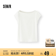 森馬（Semir）短袖T恤女短款純色顯瘦2025夏緊身一字領上衣小性感107425100091