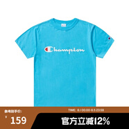 Champion夏季經(jīng)典款印花草寫LOGO圓領休閑運動T恤無性別冠軍短袖男女情侶 湖藍色 M
