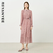 顏域碎花襯衫連衣裙女2025新款早秋長(cháng)袖收腰過(guò)膝女士氣質(zhì)雪紡長(cháng)裙 粉花 2XL