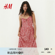 H&M女裝背心吊帶連衣裙2025夏季新款法式皺感植物印花長裙1283298 紅色/圖案 S 160/88