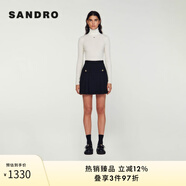 SANDRO秋冬款女裝高腰百褶花呢黑色半身裙短裙SFPJU00987 黑色 34