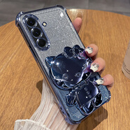 炫浪三星A56手機殼A56 5g保護硅膠套A5660帶鏡頭膜全包防摔galaxy透明A565g軟女samsung支架鏡子新款可 【閃粉-遠峰藍】自帶鏡頭膜+KT貓化妝鏡支架 三星Galaxy A56