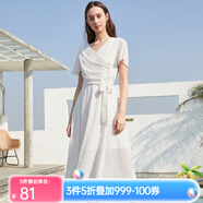 Olrain歐芮兒夏裝短袖V領(lǐng)波點(diǎn)連衣裙女中長(cháng)款蛋糕裙很仙小眾裙子 白色 M