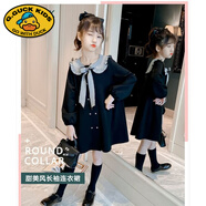 G.DUCKKIDS小黃鴨女童時髦洋氣連衣裙春秋新款韓版公主裙兒童中大童女孩童裝 黑色春秋款 150 cm