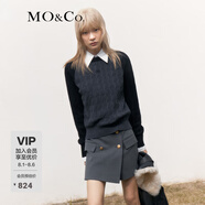 MO&Co.毛衣針織衫山羊絨復古麻花絞花撞色插肩袖紅色摩安珂 深花灰色 M 165