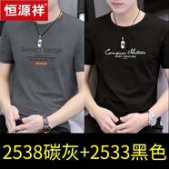 恒源祥圓領短袖T恤男2025夏季新款男裝純棉半袖打底衫上衣服體恤 2538碳灰+2533黑色 XXL【建議145-160斤】
