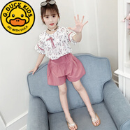 G.DUCKKIDS女童t恤短袖套裝雪紡衫夏裝2024新款夏季中大童兒童衣服寬松女孩 粉紅色 160 cm適合150-160cm10-12歲