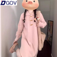 DGOV韓系慵懶風(fēng)粉色麻花毛衣連衣裙女春秋季寬松顯瘦百搭內(nèi)搭針織長裙 粉色【版】zt M 建議95-110斤