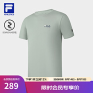 FILA官方男子短袖T恤夏季簡(jiǎn)約圓領(lǐng)運動(dòng)男裝上衣休閑針織套頭衫 燕麥灰-GY XL 180/100A