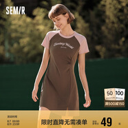 森馬連衣裙女插肩袖修身收腰夏季字母開叉短裙運動風109324114025