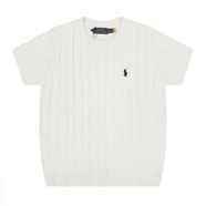 POLO SPORT保羅拉夫小馬標(biāo)刺繡麻花短袖毛衣休閑百搭 米白色 M