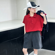 迪士尼（Disney）夏裝女童POLO衫短袖t恤休閑蝙蝠衫體恤胖女孩中大童兒童半袖上衣 炒色短褲 120 cm