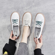 ZHR休閑鞋女減齡撞色牛皮小白鞋女時(shí)髦果凍底運動(dòng)鞋女ins潮流百搭 A66 白綠 37