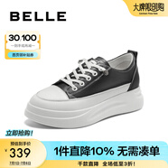 百麗（Belle）小白鞋女鞋商場(chǎng)款厚底增高一腳蹬單鞋透氣休閑鞋U8N1DAM3 黑色 37 (235mm)