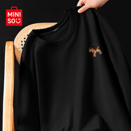 名創(chuàng)優(yōu)品（MINISO）重磅T恤男長袖2025秋季新款純棉圓領內(nèi)搭上衣男生春秋打底衫衣服 黑色(撞色熊胸標) 5XL (體重230-260斤)