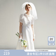 范思藍(lán)恩法式減齡初戀小白裙女夏2024新款領(lǐng)證連衣裙子24FS12056 白色 L