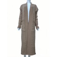 HUALIN FASHION2025秋冬歐美女裝大碼長袖長款毛衣外套 駝色 S