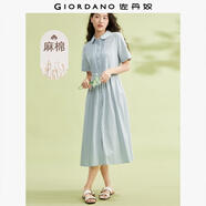 佐丹奴女裝天然麻棉梭織綁帶娃娃領(lǐng)薄襯衫連衣裙05464347 59海霧藍 XL