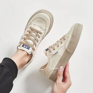 人本（RENBEN）帆布鞋男2024秋季新款米色運動(dòng)休閑鞋透氣男士低幫板鞋小白鞋 人本71032米色 40