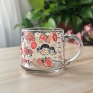 LOCK&LOCK樂扣樂扣玻璃水杯刻度杯清透印花吸管杯帶蓋子勺女生可愛牛奶杯早 350ml草莓女孩款301-400ml