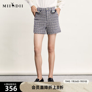 謎底毛呢格紋短褲女2024春季新款復古文藝直筒修身短褲241MK0145 海軍藍格 S