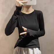 NYIG軟糯面膜t恤女裝長(zhǎng)袖2025早秋季新款毛呢寬松打底衫內(nèi)搭紫色上衣 黑色 S