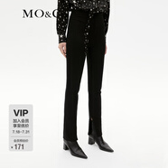MO&Co.高腰高彈拉鏈開叉及地長褲休閑褲直筒褲闊腿褲女 黑色 XL 175