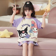 錦冰兒童睡衣可愛(ài)卡通庫洛米夏季女童短袖短褲中大童小女孩家居服套裝 3669庫洛美樂(lè )蒂 M 10碼建議身高110-120CM
