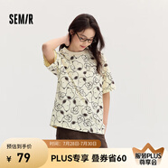 Semir[商場(chǎng)同款]史努比系列短袖T恤女中長(zhǎng)款印花2024新款純棉秋裝 咖紅色調(diào)00356 165/88A/L