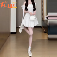 CTOX法式一字肩露肩黑色連衣裙女夏季2025新款赫本風(fēng)絕美蓬蓬花苞短裙 【白色短款】 M 98-108斤