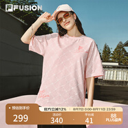 FILA FUSION斐樂潮牌情侶款針織短袖衫2025春新款休閑寬松純棉T恤 橘灰粉-PK XS （160/84A/XS）