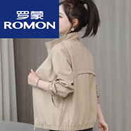 羅蒙輕奢女裝短外套女2025春秋新款立領(lǐng)大I碼百搭寬松薄款風(fēng)衣口 卡其色雙層有里布 XL 120-130斤