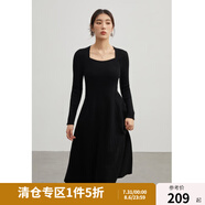 獨(dú)束大碼女裝復(fù)古方領(lǐng)針織連衣裙女秋冬微胖mm梨型身材穿搭中長裙 氣質(zhì)黑 M