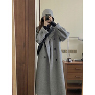 內蒙鄂爾多斯市產(chǎn)羊毛燕麥色雙面羊絨大衣女小個(gè)子2025秋冬季新款 淺灰色雙面羊絨 淺灰色雙面羊絨 XS .(105斤以下)