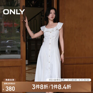 ONLY2025夏季新款減齡飛袖荷葉領(lǐng)拼接牛仔裙連衣裙女|125242007 J2G米白色 XL