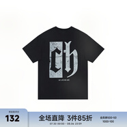 CHINISM CH背后印花短袖t恤男士寬松情侶同款潮牌男裝半袖五分袖 黑色 L