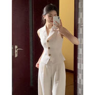 佳昭職業(yè)裝時(shí)尚套裝時(shí)尚2025馬甲夏季氣質(zhì)無(wú)袖白色闊腿褲西裝款式 S