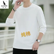 袋鼠春秋新款純棉長袖t恤男士圓領休閑打底長衫純色簡約寬松體恤上衣 CX白色 XL (建議120-135斤)