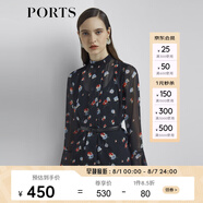 PORTS寶姿新品女裝宮廷復古荷葉袖雪紡襯衫LL8B090KPP052 黑色印花 XS (2)