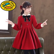 G.DUCKKIDS女童連衣裙春秋季洋氣兒童裙子2025新款百搭氣質(zhì)女孩長(cháng)袖公主裙子 紅色 公主裙 140