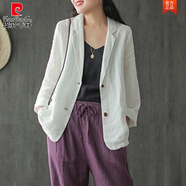 皮爾卡丹亞麻小西裝外套女2025春夏新款韓版大碼寬松薄款棉麻休閑長(cháng)袖西服 白色 XL 【125-140斤】